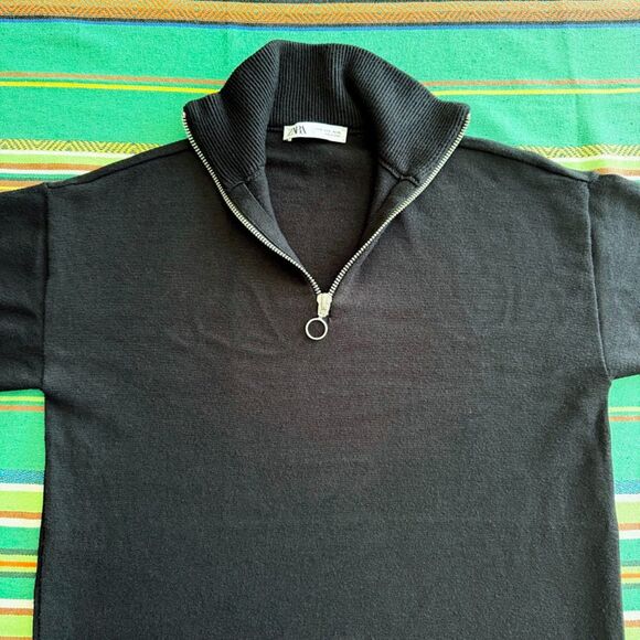 Zara Quarter Zip Maxi Sweater Dress with Ribbed Knit Trim in Black size Small - Picture 12 of 13